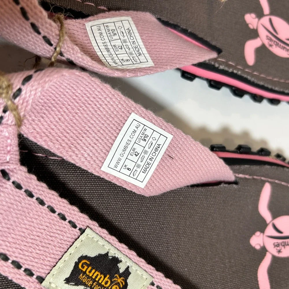 Gumbies Island Sandals Womens 9.5 Flip Flops Pink Canvas Summer Beach Turtle